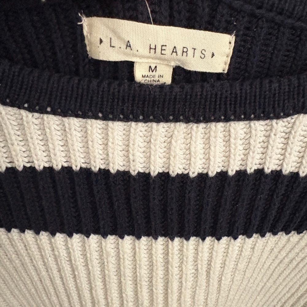 LA Hearts 100% Cotton Knit Striped Sweater in Navy - Picture 2 of 5